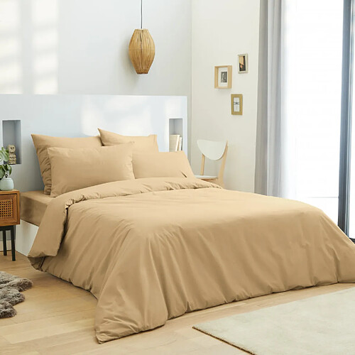 Univers Decor Housse de couette unie Taupe 260 x 240 cm / 100% Coton / 57 Fils/cm² pour lit 2 places "Kin