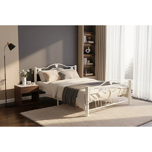 Homy France Lit métal blanc 160x200 cm HERCULE