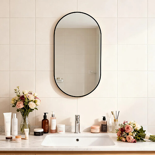 ByteLike Miroir mural ovale moderne à cadre noir