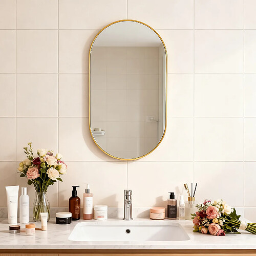 ByteLike Miroir mural moderne ovale avec cadre doré