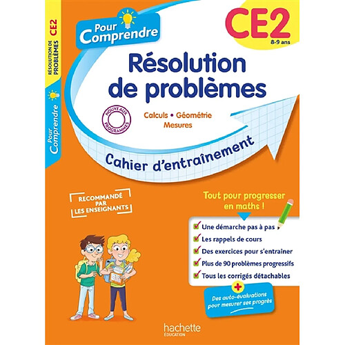 Pour comprendre, résolution de problèmes CE2, 8-9 ans : calculs, géométrie, mesures : cahier d'entraînement, nouveaux programmes