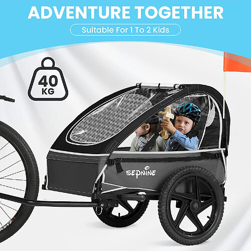 LIZIFLY Remorque pour vélo-Ceinture de sécurité - Pour deux personnes - Capacité 40kg - 76x133x87cm