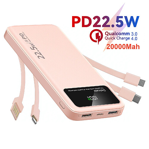 VANWIN Batterie Externe 20000mAh - 4 Câbles Intégrés - 6 Sorties et 3 Entrées
