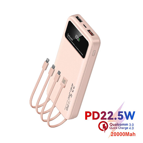 VANWIN Batterie Externe 20000mAh - 4 Câbles Intégrés - 6 Sorties et 3 Entrées
