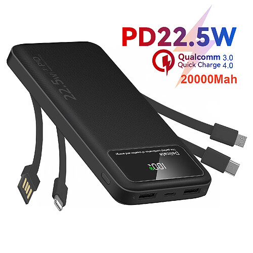 VANWIN Batterie Externe 20000mAh - 4 Câbles Intégrés - 6 Sorties et 3 Entrées