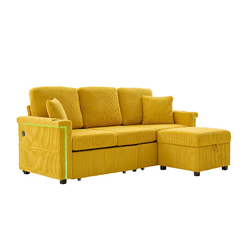 STILVORA Canapé modulable 194/73/81 cm jaune moutarde en velours côtelé avec LED et USB-C