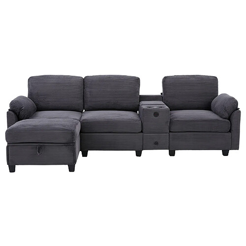 STILVORA Canapé 266/136/82 cm gris foncé en tissu côtelé avec console coulissante