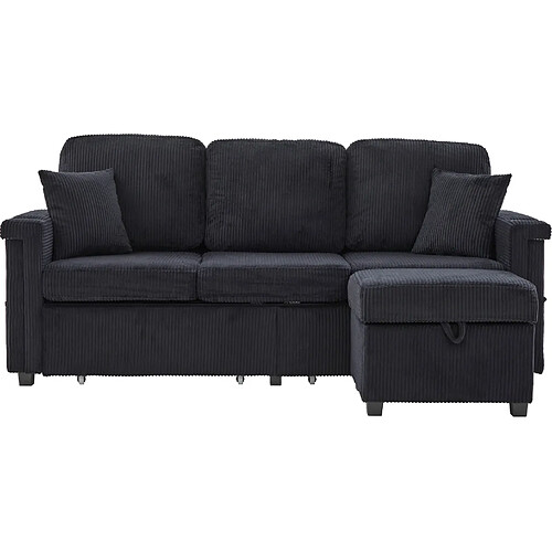 STILVORA Canapé modulable 194/73/81 cm noir en velours côtelé avec éclairage LED