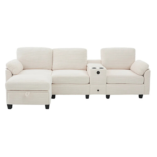 STILVORA Canapé 266/136/82 cm beige en velours côtelé avec console coulissante