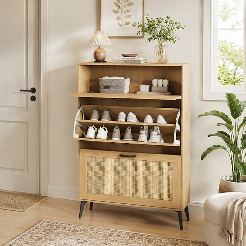 MEXUS Meuble à Chaussures avec 3 Portes, Armoire à Chaussures, Étagères Réglables, 80x24x114cm