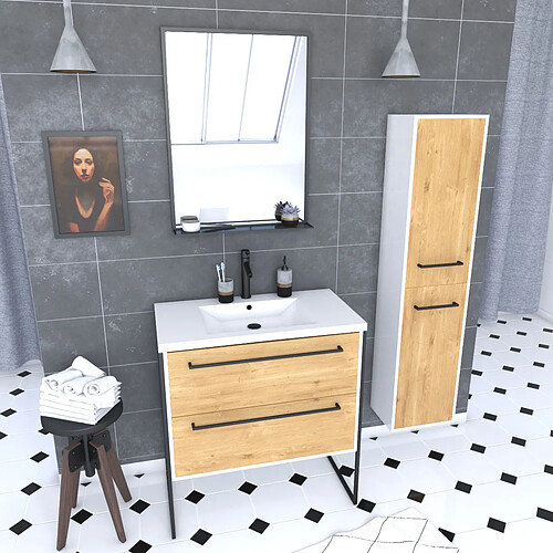 Aurlane Ensemble meuble salle de bain 80 cm avec colonne