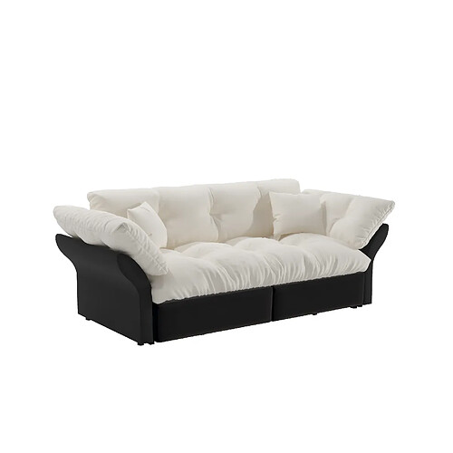 STILVORA Canapé-lit 190/85/91 cm beige et blanc en velours avec fonction 3-en-1