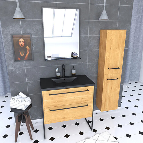 Aurlane Ensemble meuble salle de bain 80 cm avec colonne
