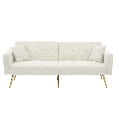 STILVORA Canapé convertible 175/64/72 cm blanc en sherpa avec dossier réglable et poches