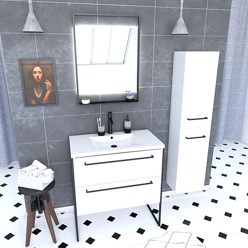 Aurlane Ensemble meuble salle de bain 80 cm avec colonne