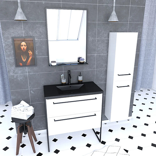 Aurlane Ensemble meuble salle de bain 80 cm avec colonne
