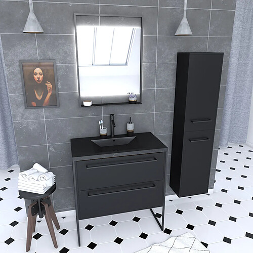 Aurlane Ensemble meuble salle de bain 80 cm avec colonne