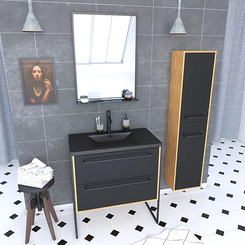 Aurlane Ensemble meuble salle de bain 80 cm avec colonne