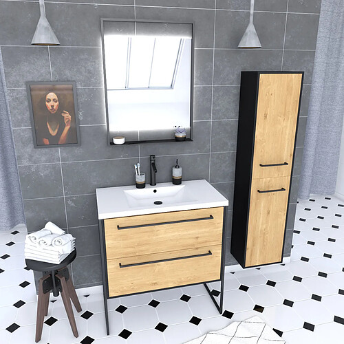 Aurlane Ensemble meuble salle de bain 80 cm avec colonne