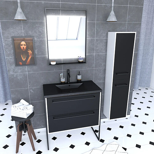 Aurlane Ensemble meuble salle de bain 80 cm avec colonne