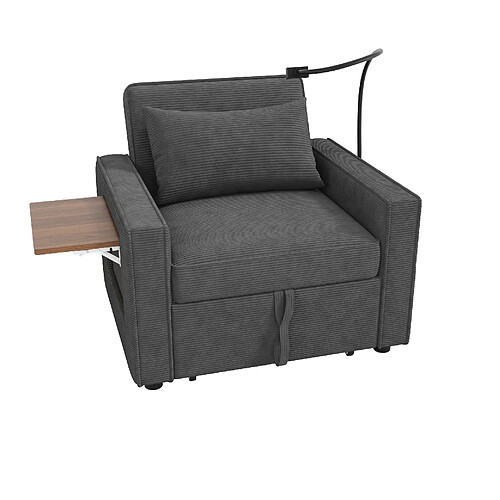 STILVORA Fauteuil convertible 150/93/85 cm gris en velours côtelé avec USB et dossier réglable