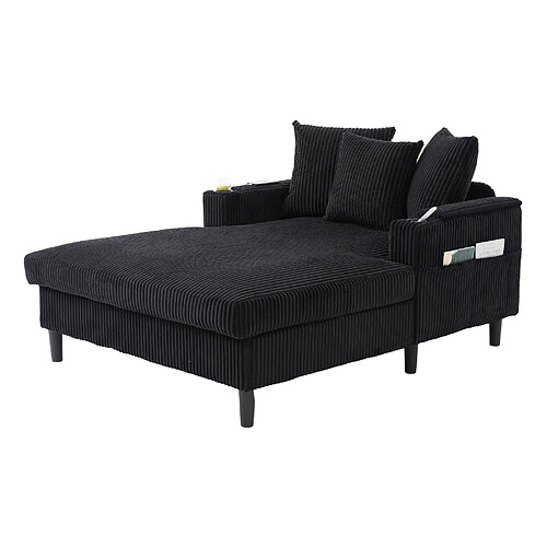 STILVORA Méridienne 129/170/70 cm noire en velours côtelé avec LED et rangement