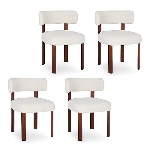 Smartue Lot de 4 chaises de salle à manger en bois massif beige, tissu bouclé