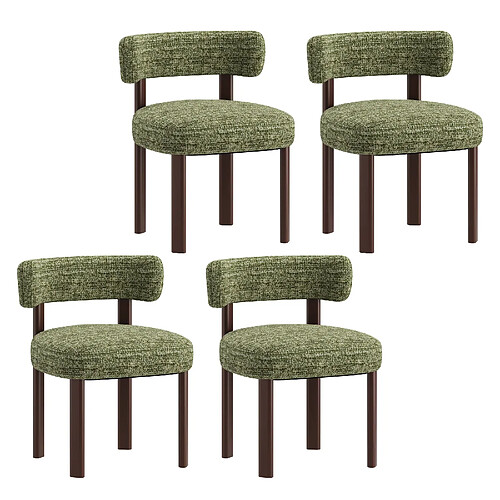 Smartue Lot de 4 chaises de salle à manger en bois massif vert, tissu bouclé
