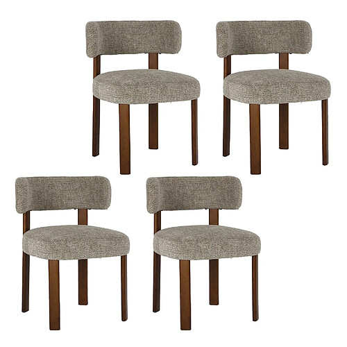 Smartue Lot de 4 chaises de salle à manger en bois massif camel, tissu bouclé