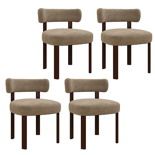 Smartue Lot de 4 chaises de salle à manger kaki en bois massif, tissu velours