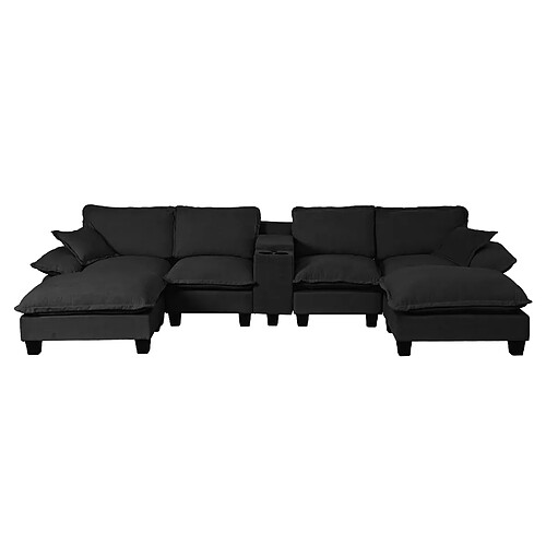 STILVORA Canapé modulaire 362/151/90 cm noir en chenille avec USB et rangement