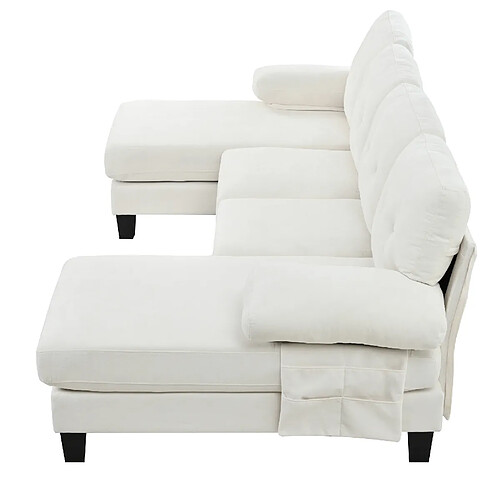STILVORA Canapé en U 268/128/84 cm beige en chenille avec double méridienne