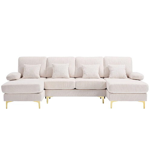 STILVORA Canapé U 265/135/88 cm beige en velours avec LED et port USB