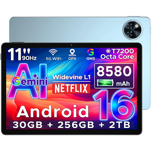 DOOGEE U11PRO Bleu - 30 Go+256 Go TF 2To- 11'' 90Hz - Android 16 - 8580 mAh - 13MP+5MP
