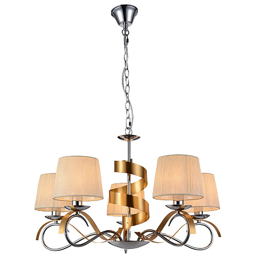 Lustre Candellux Denis chromé 5xE14 abat-jour blanc