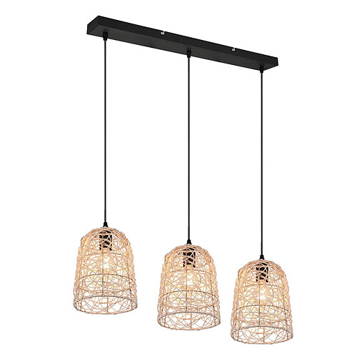 Suspension LOVIS rotin brun/noir 3xE27 RL 76cm réglable