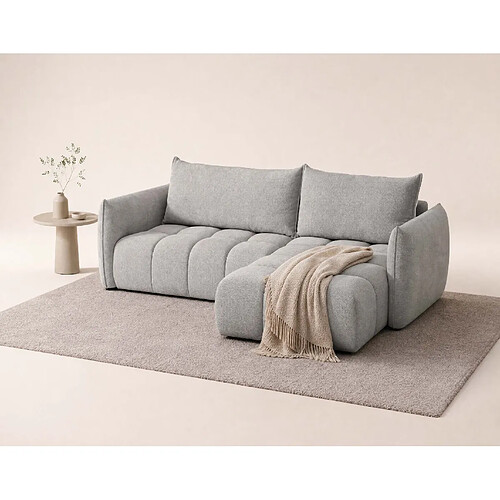 Bestmobilier Ambroise - Canapé d'angle droit 4 places convertible avec coffre en velours texturé