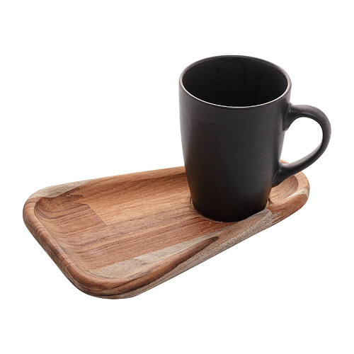 Woodart Mug en Porcelaine 350 ml avec Plateau en Bois 22x15 cm