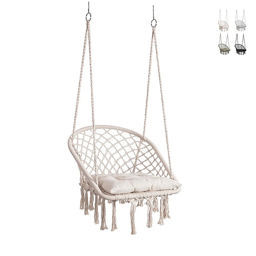 Fauteuil suspendu de jardin type hamac avec coussin 88x130 cm Javier YES - Blanc
