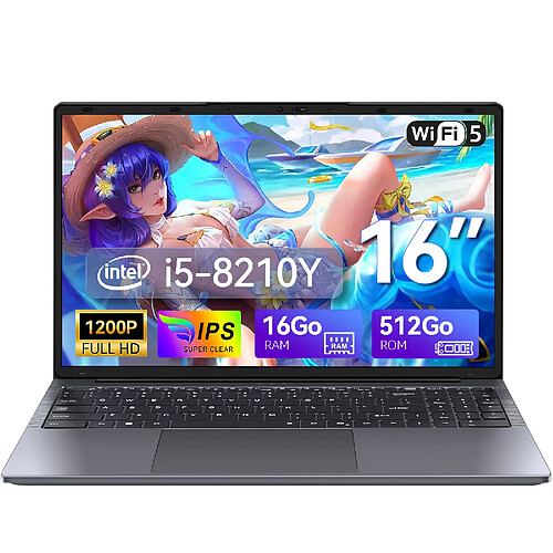 VANWIN PC Portable 16" FHD - Intel Core i5-8210Y (jusqu'à 3,6GHz)