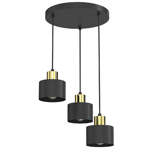 Suspension minimaliste noire et dorée 3 abat-jours cylindriques 3xE27 Parkla Luminex