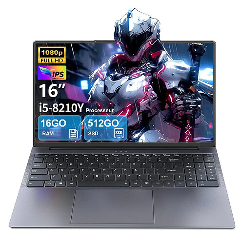 VANWIN PC Portable 16'' FHD- Intel Core i5-8210Y -16Go RAM, 512Go SSD-RJ45- AZERTY