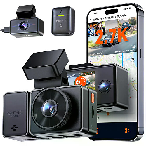 Vantrue E3 Dashcam-3 canaux 2.7K avec WiFi, GPS, Bluetooth SOS et vision nocturne
