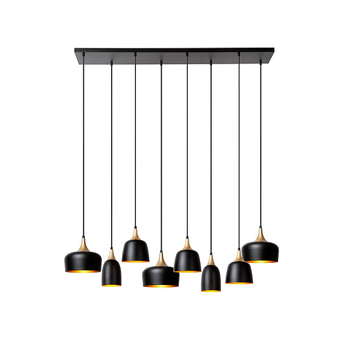 Lucide Suspension moderne noire et dorée en métal 8xE14 40W, barre design, intérieur