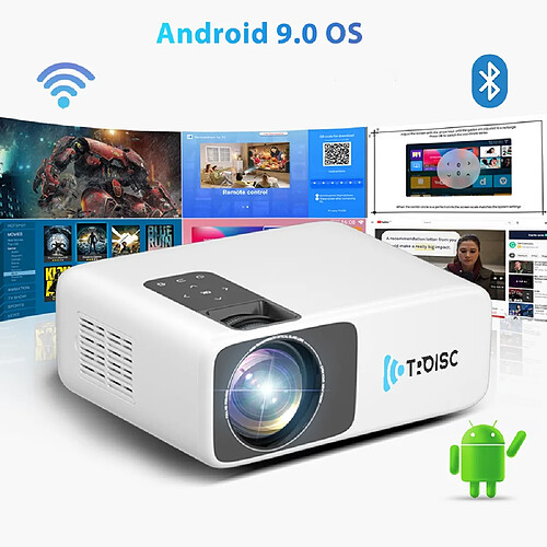 TROISC Videoprojecteur WIFI Android 1080p FULL HD 8000 Lumens, Recopie L'écran, Bluetooth 300" Max