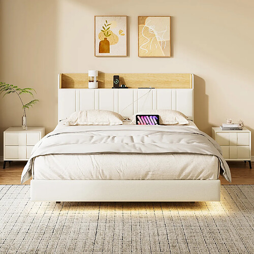 Lit double - Superaly - 140x190cm - avec cadre à Lattes - blanc