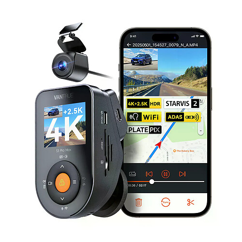 Vantrue S1 Pro Max 4K+4K Dashcam Double Starvis 2 avec vision nocturne HDR et IP67