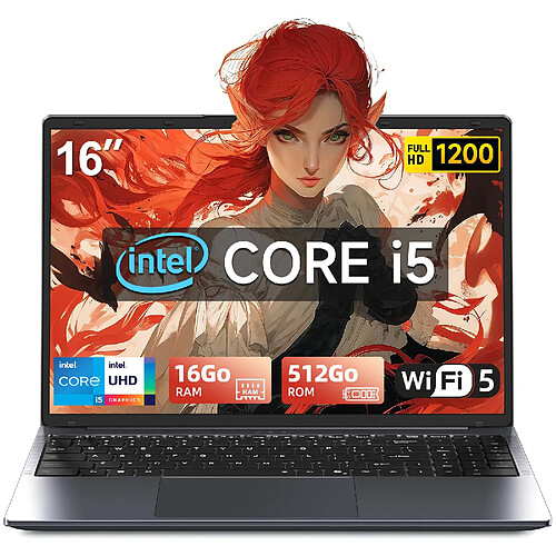 VANWIN PC Portable 16" FHD - Intel Core i5-8210Y (jusqu'à 3,6GHz)