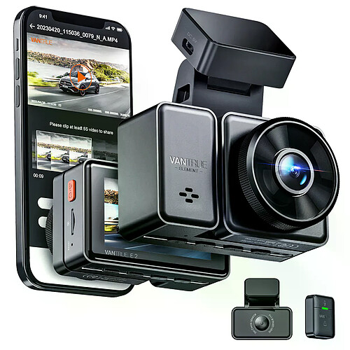 Vantrue E2 Dashcam Double 2K QuadHD avec WiFi, GPS, Bluetooth SOS et mode parking