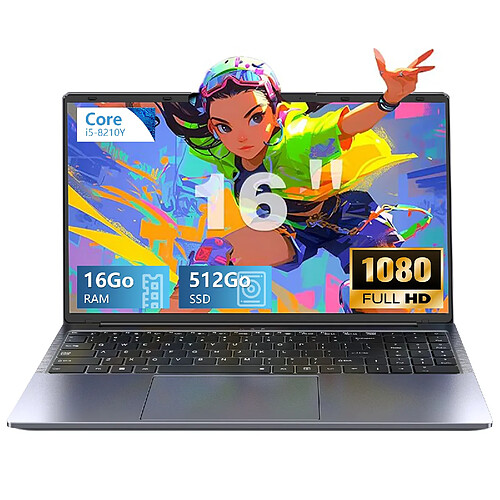 VANWIN PC Portable-16 ''-Intel Core i5-8210Y (jusqu'à 3.6Ghz)-16Go RAM DDR3 512GB SSD-WiFi 5